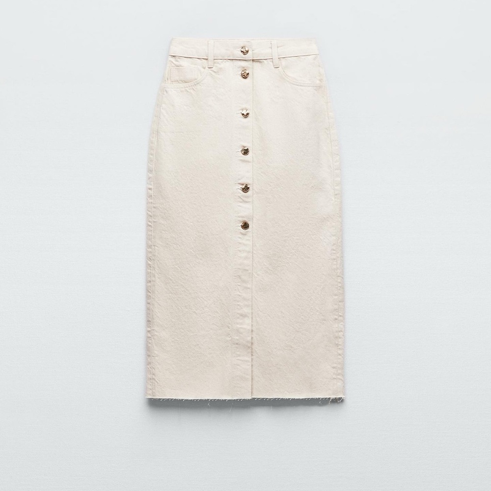 Zara Cream Button-Front Pencil Skirt